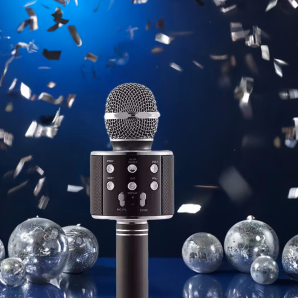 Trådlös mikrofon för barn med inbyggd högtalare, laddas via USB – perfekt för lek och karaoke