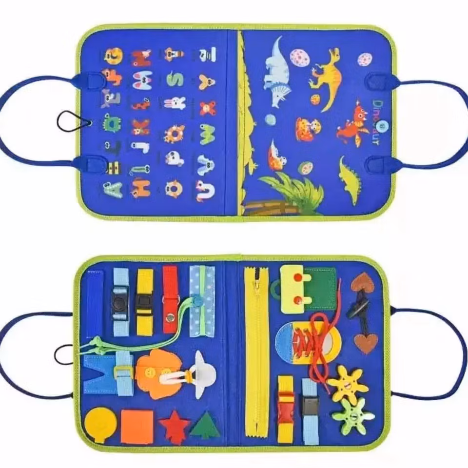 Montessori aktivitetsväska för barn – pedagogisk leksak med knappar, dragkedjor och skosnöreträning, perfekt för barn 1–5 år.