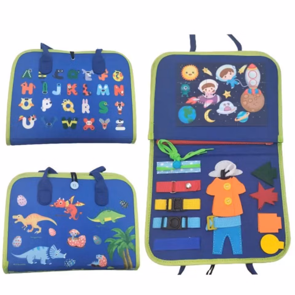 Montessori aktivitetsväska för barn – pedagogisk leksak med knappar, dragkedjor och skosnöreträning, perfekt för barn 1–5 år.