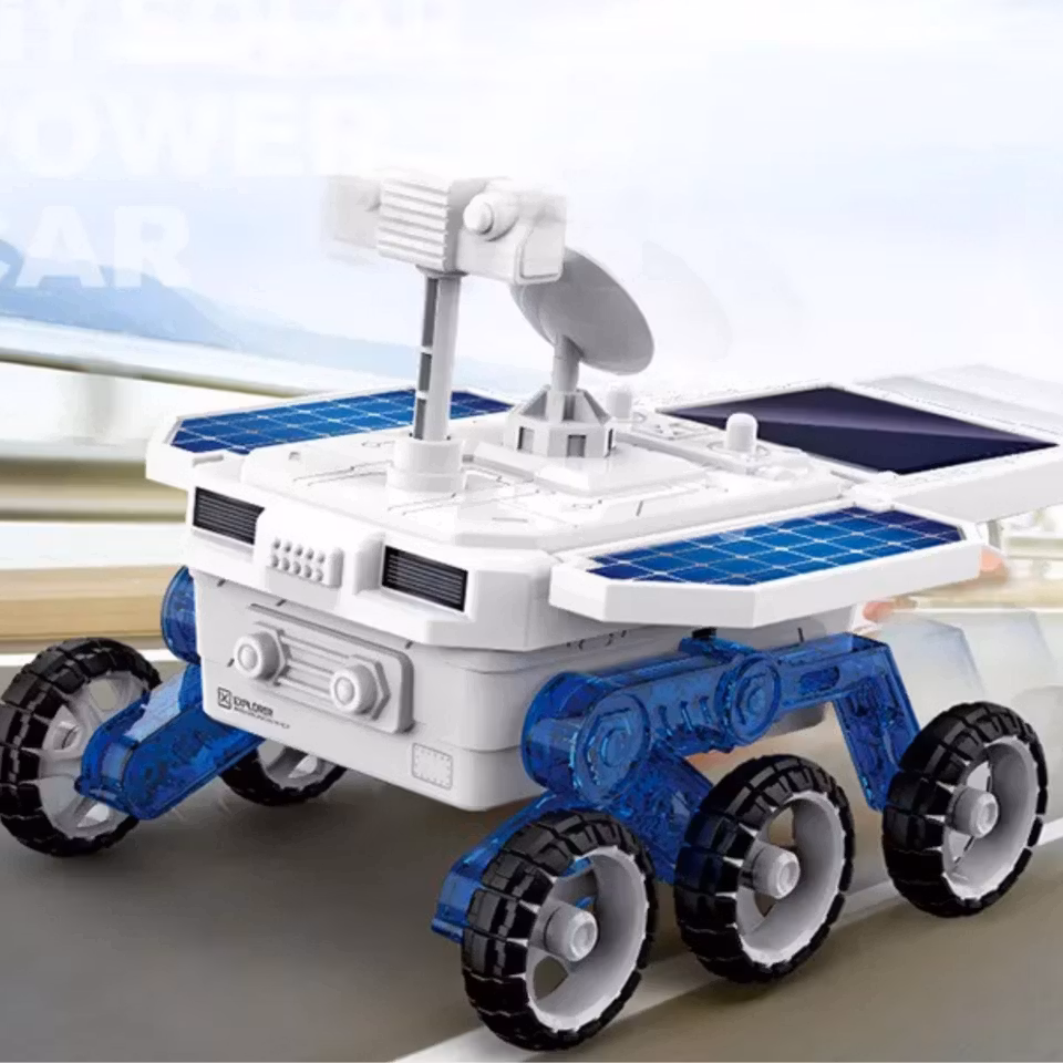 Solcellsdrivet terrängfordon byggsats för barn – 6-hjulig leksaksbil med solpanel och batteridrift, lärorik STEM-leksak från 8 år.