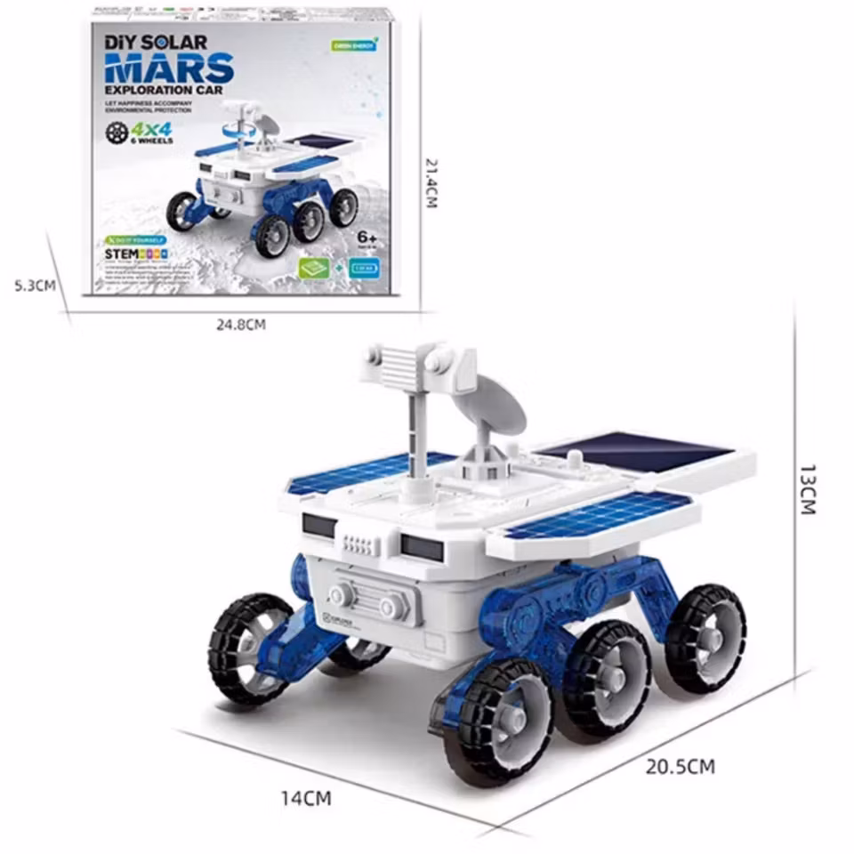 Solcellsdrivet terrängfordon byggsats för barn – 6-hjulig leksaksbil med solpanel och batteridrift, lärorik STEM-leksak från 8 år.
