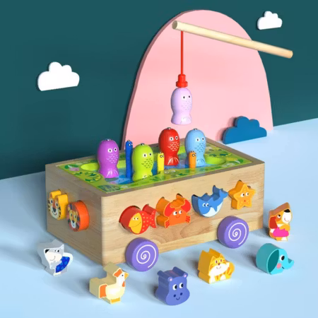Montessori träleksak 3-i-1 fiskespel