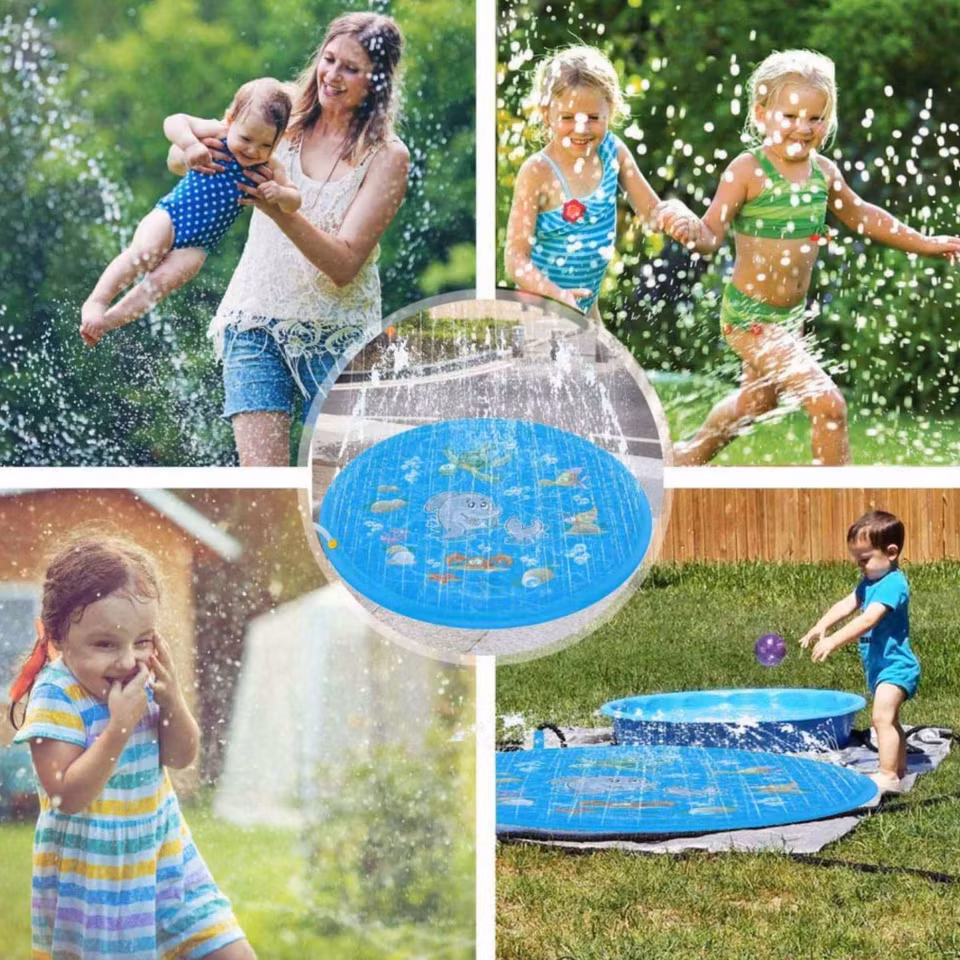 Uppblåsbar sprinklermatta för barn, perfekt för svalkande vattenlek utomhus på sommaren