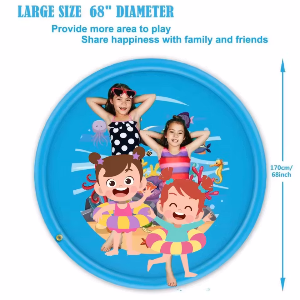 Uppblåsbar sprinklermatta för barn, perfekt för svalkande vattenlek utomhus på sommaren