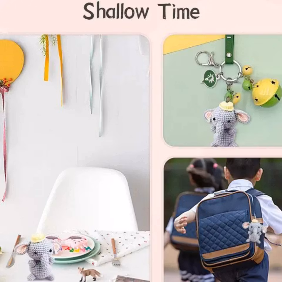 Elefant Virkningskit för Nybörjare – Komplett DIY-set för att skapa en elefant med garn, virknål, ögon och instruktionsvideo.