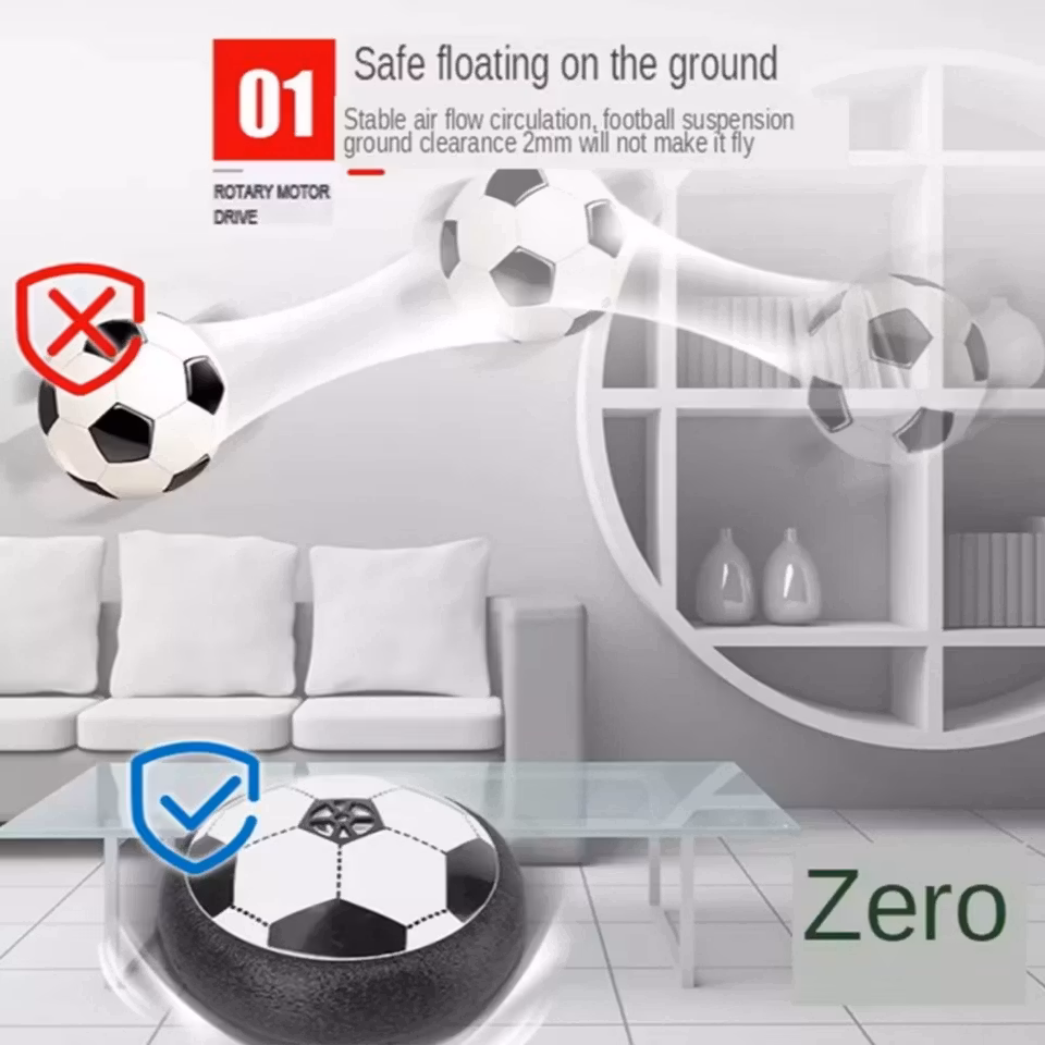 Flytande Fotboll för Barn – Elektrisk inomhusfotboll med LED-ljus och musik. Perfekt för lek på alla plana ytor, med säker design för inomhusbruk.