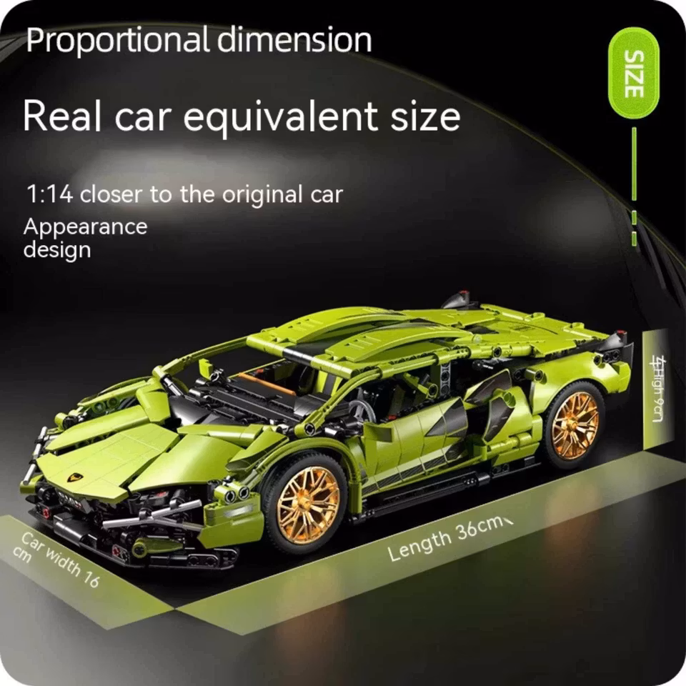 Miniatyr Byggklossar Racingmodell – Sportbil i skala 1:14 med öppningsbara dörrar och motorhuv, skapad med 1133 delar i högkvalitativ ABS-plast.