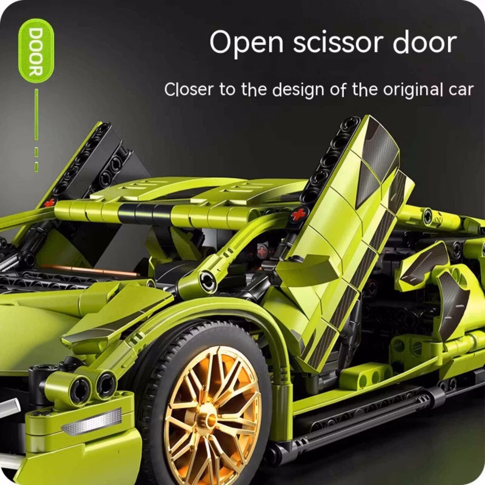 Miniatyr Byggklossar Racingmodell – Sportbil i skala 1:14 med öppningsbara dörrar och motorhuv, skapad med 1133 delar i högkvalitativ ABS-plast.