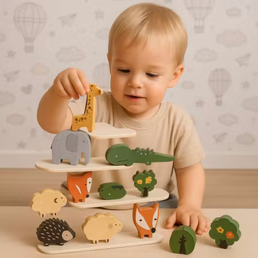 Montessori trädjur stapelleksaker barn