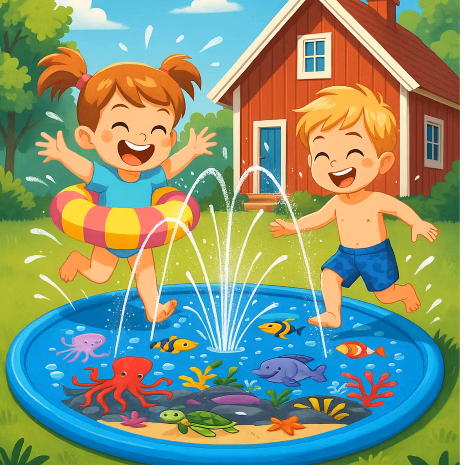 Uppblåsbar sprinklermatta för barn, perfekt för svalkande vattenlek utomhus på sommaren