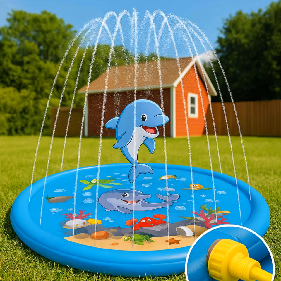 Uppblåsbar sprinklermatta för barn, perfekt för svalkande vattenlek utomhus på sommaren