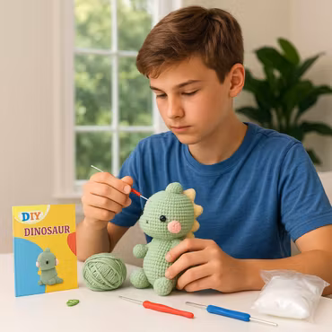 Grön Dinosaurie virkningskit för nybörjare – DIY