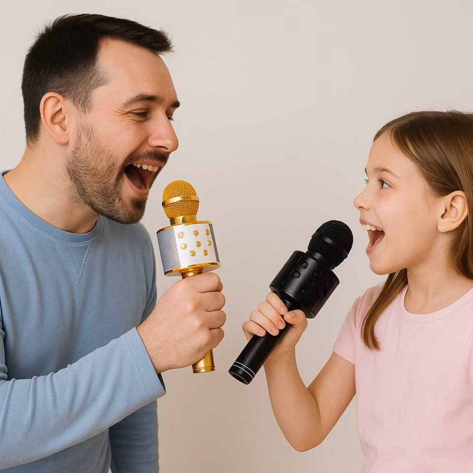 Trådlös mikrofon för barn med inbyggd högtalare, laddas via USB – perfekt för lek och karaoke