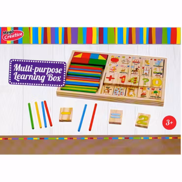 Trälåda med siffror, bokstäver & stavar