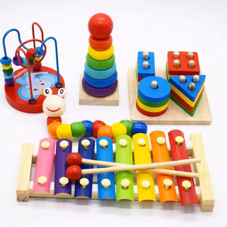Montessori leksaker i trä 5-pack för lek & lärande