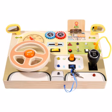 Montessori Busy Board i trä med ratt & ljus 3år