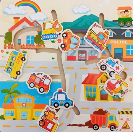 Montessori pussel i trä med djur eller fordon