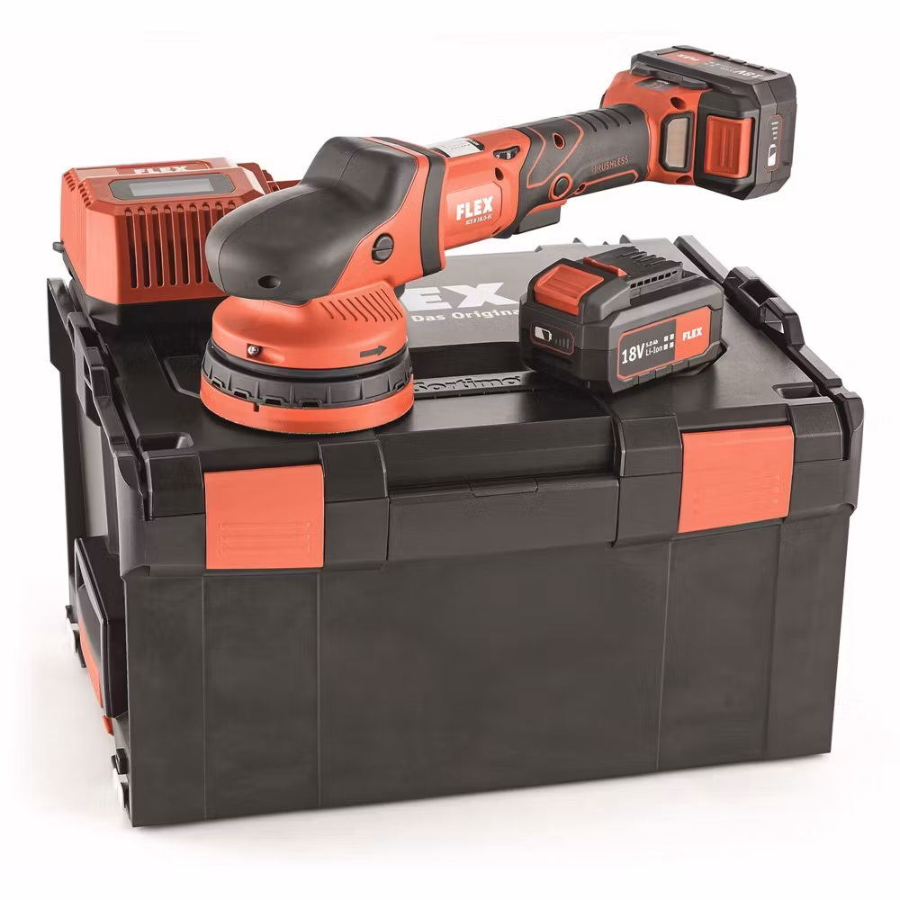 Batteridriven Flex Polermaskin XCE 8 125 18.0V komplett kit