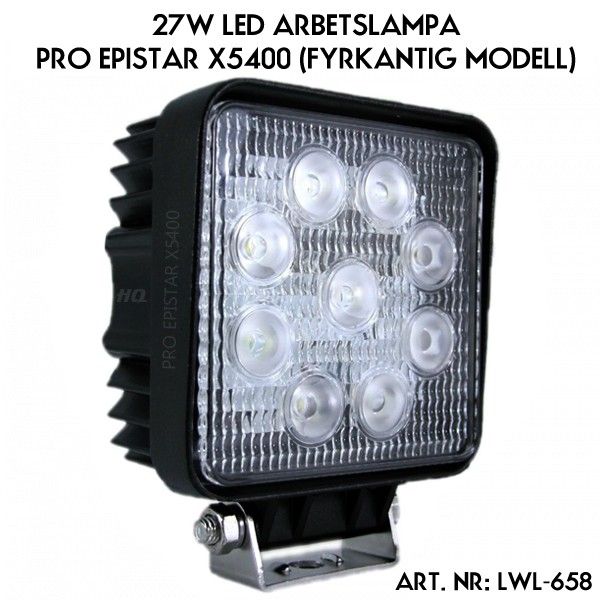 LED arbetsbelysning 9-32v - PRO EPISTAR X5400 - 27W (FYRKANTIG)