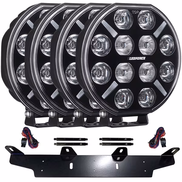 Extraljus paket 4 st LEDFORCE X-LED+ V2 160W 4-PACK - 220mm - 9" LED Extraljus inkl. extraljushållare, stag och reläkabelsats - 9-32V