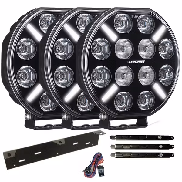 Extraljus paket 3 st LEDFORCE X-LED+ V2 3-PACK 160W LED Extraljus inkl. extraljushållare, stag och reläkabelsats - 9-32V