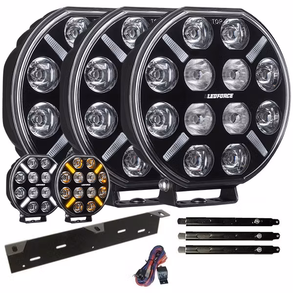 Extraljus paket 3 st LEDFORCE X-LED+ V2 3-PACK 160W LED Extraljus inkl. extraljushållare, stag och reläkabelsats - 9-32V