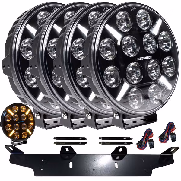 Extraljus paket 4 st LEDFORCE X-LED+ 160W - 220mm - 9" LED Extraljus inkl. extraljushållare, stag och reläkabelsats - 9-32V