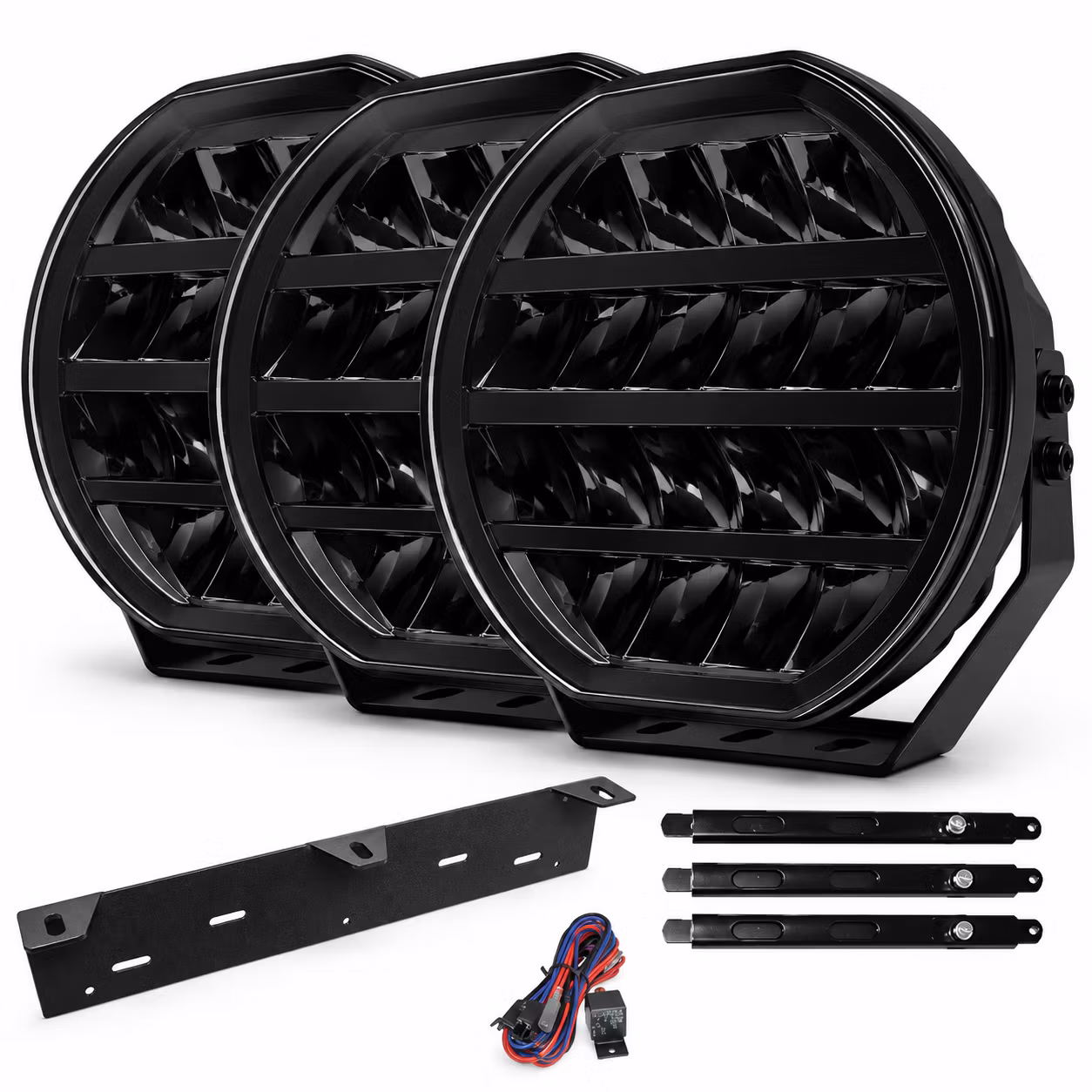 Extraljus paket 3 st LEDFORCE ONYX 9" 3-PACK LED Extraljus inkl. extraljushållare, stag och reläkabelsats - 9-32V