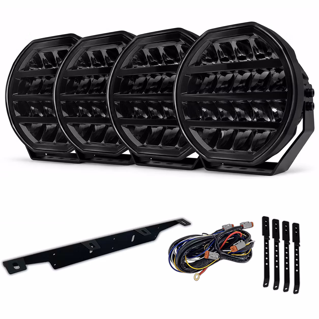 Extraljus paket 4 st LEDFORCE ONYX 9" 4-PACK LED Extraljus inkl. extraljushållare, stag och reläkabelsats - 9-32V