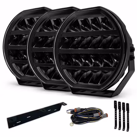 Extraljus paket 3 st LEDFORCE ONYX 9" 3-PACK LED Extraljus inkl. extraljushållare, stag och reläkabelsats - 9-32V