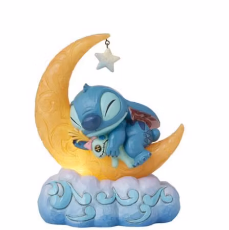 Stitch, light up moon, med lys H 19,5 cm, B-vare med kosmetisk feil.