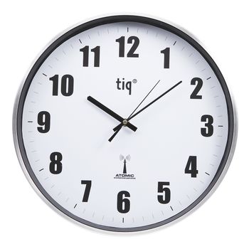 Tiq Väggur Radiokontr. 38cm  Svepande visare Vit urtavla Aluminium ram