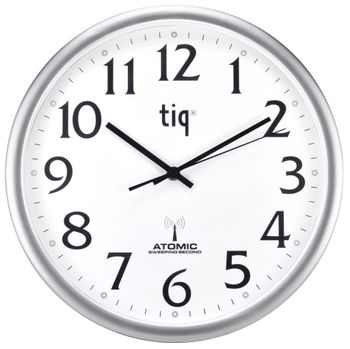 Tiq Väggur Radiokontr. 35cm Vit urtavla silver ram