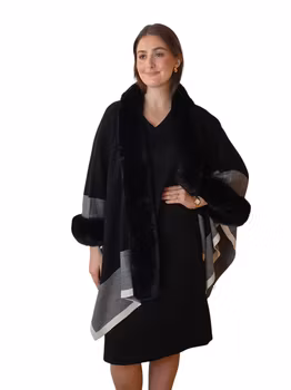 Sort poncho cape med pels