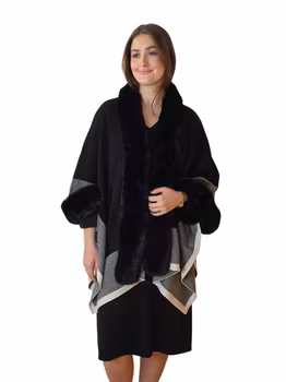 Sort poncho cape med pels