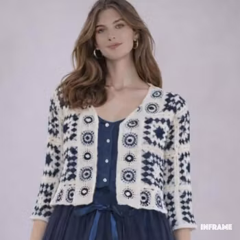 Heklet jakke.Blå/ hvit.