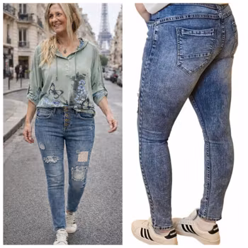 Jeans med lapper og slitte detaljer