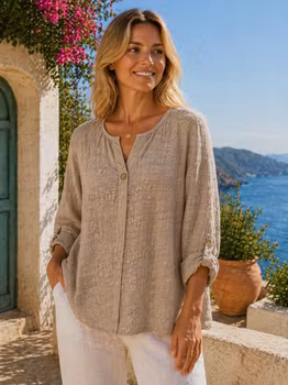 Beige bomulltopp med en knapp Nicely
