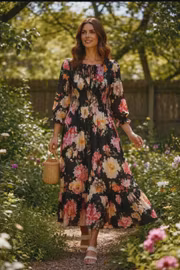 Sort  blomstret kjole