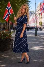 Blå hvit prikket kjole Joys Paris