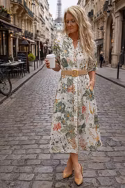 Vito Fashion kjole grønn med strikk belte .