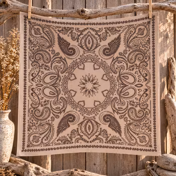Paisley skjerf beige med brunt mønster