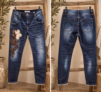 S Woman jeans med påsydde mønster