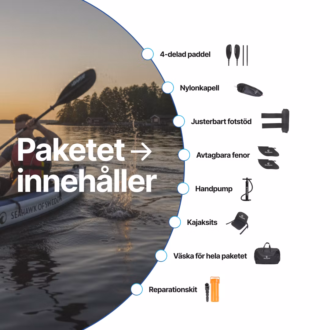 Seahawk Aero K1 modell 2025 - Uppblåsbar Kajak 1 person - Paket