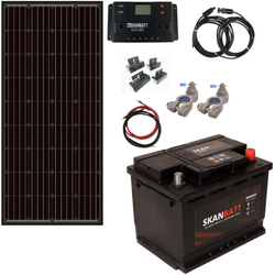 SKANBATT Solcellepakke Camping/Vanlife komplett - Mini - 12V - 80W - 60Ah fritidsbatteri