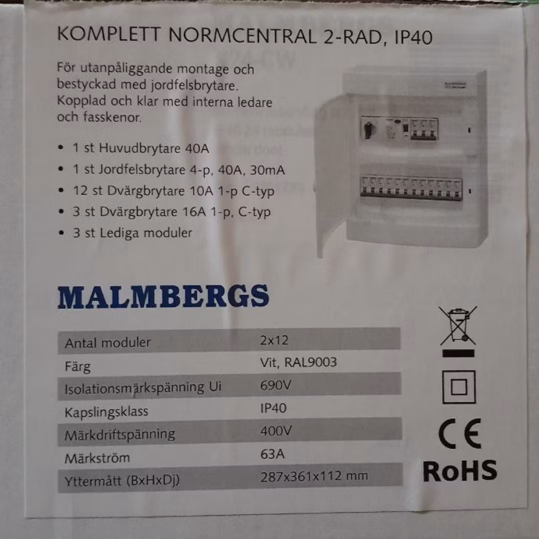 Malmbergs Elcentral komplett 2x12 moduler