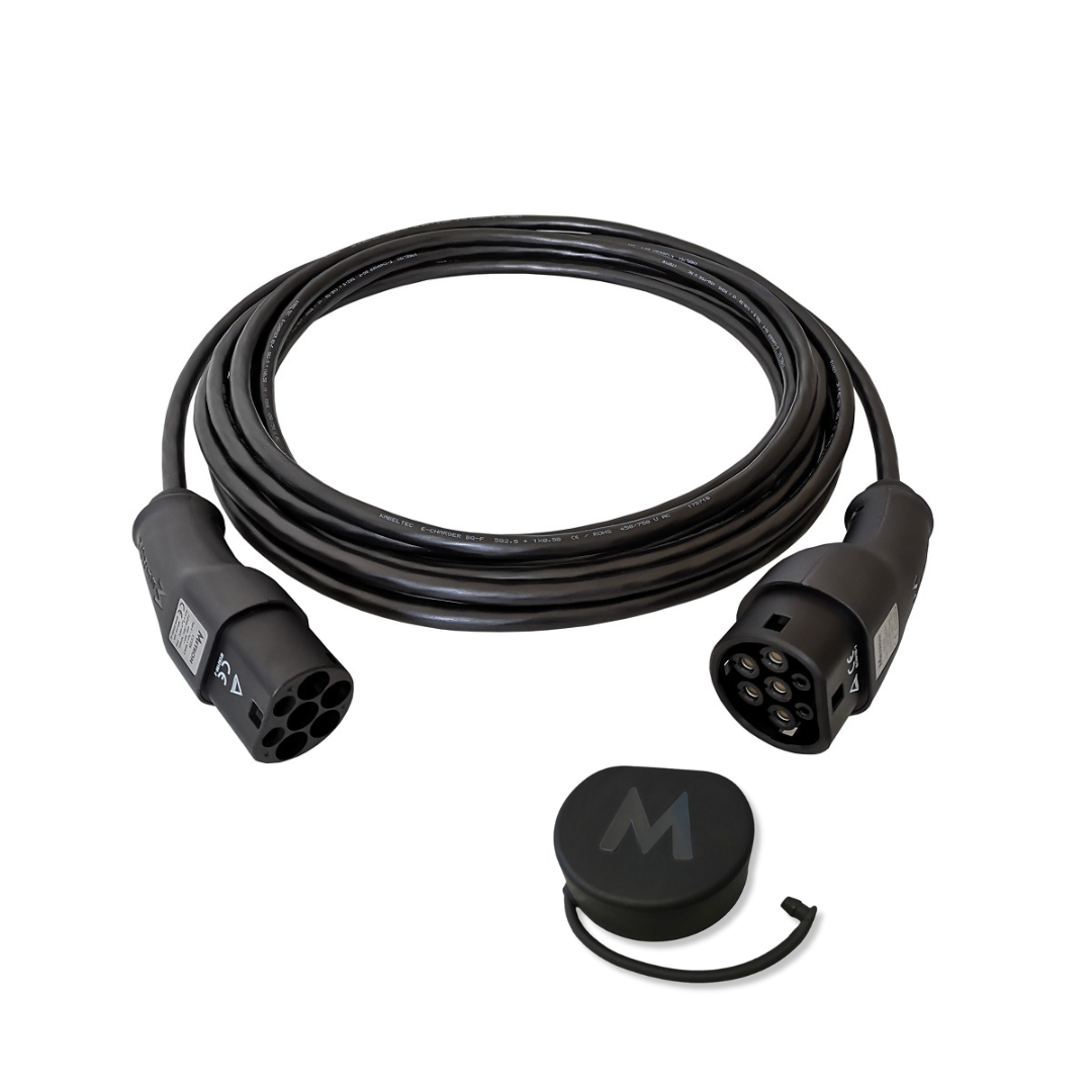 Ladekabel til elbil Type 2, 20A/32A, 3-faset, 13,8 kW/22kW, ekstra lang