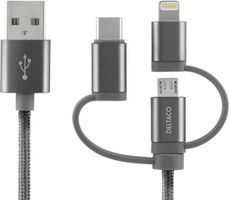 Deltaco Universal Charge- och Sync, Micro USB, USB-C, Lightning, 1m