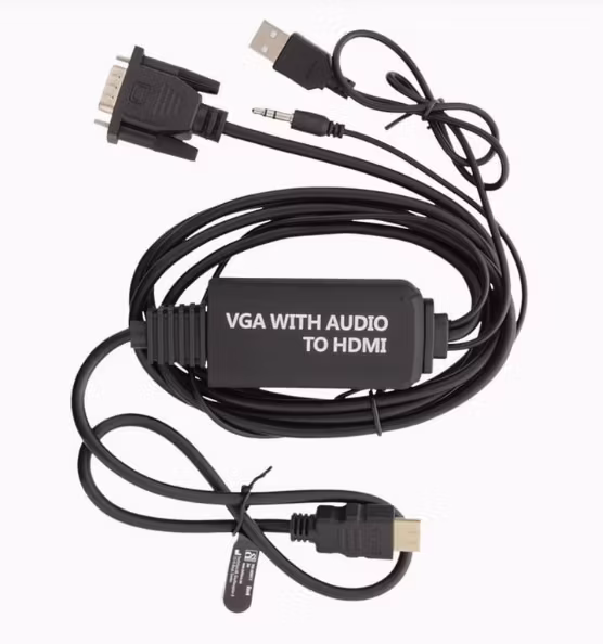 DELTACO VGA till HDMI- och ljudkabel, 2m, FHD, drivs via USB, svart