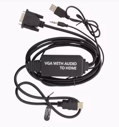 DELTACO VGA till HDMI- och ljudkabel, 2m, FHD, drivs via USB, svart